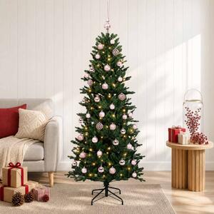Műkarácsonyfa gömbbel 120 cm 150 LED Meleg fehér PVC és PE Zöld