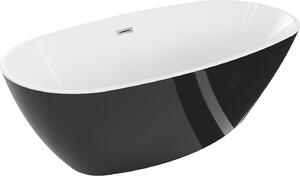 Mexen Eris szabadon álló kád 180 x 80 cm, fehér/fekete, sörtézett nikkel túlfolyó - 53441808075-97