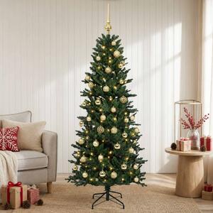 Műkarácsonyfa gömbbel 120 cm 150 LED Meleg fehér PVC és PE Zöld