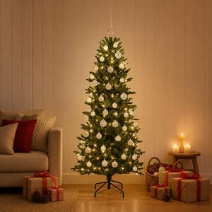 Műkarácsonyfa gömbbel 120 cm 150 LED Meleg fehér PVC és PE Zöld