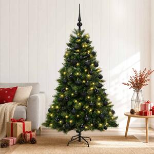 Műkarácsonyfa gömbbel 150 cm 150 LED Meleg fehér PVC és fém