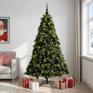 Műkarácsonyfa gömbbel 180 cm 300 LED Meleg fehér PVC és fém