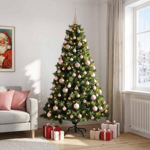Műkarácsonyfa gömbbel 180 cm 300 LED Meleg fehér PVC és fém