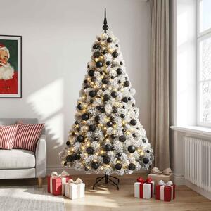 Műkarácsonyfa gömbbel 180 cm 300 LED Meleg fehér PVC és fém