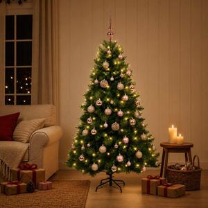 Műkarácsonyfa gömbbel 150 cm 150 LED Meleg fehér PVC és fém