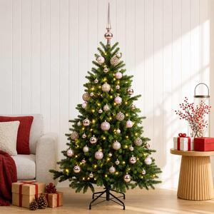 Műkarácsonyfa gömbbel 150 cm 150 LED Meleg fehér PVC és fém