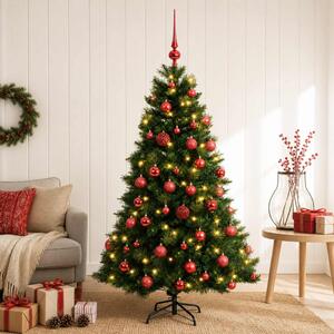 Műkarácsonyfa gömbbel 120 cm 150 LED Meleg fehér PVC és fém