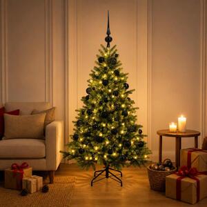 Műkarácsonyfa gömbbel 150 cm 150 LED Meleg fehér PVC és fém