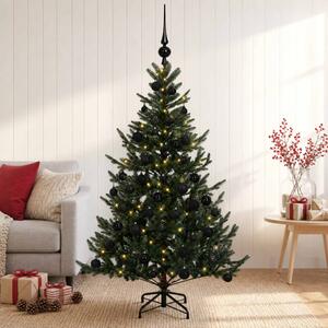 Műkarácsonyfa gömbbel 120 cm 150 LED Meleg fehér PVC és fém