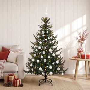 Műkarácsonyfa gömbbel 120 cm 150 LED Meleg fehér PVC és fém