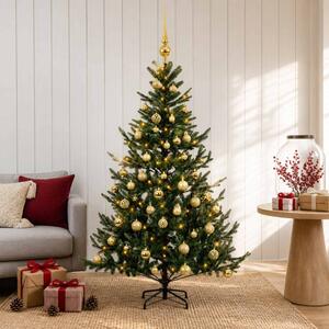 Műkarácsonyfa gömbbel 120 cm 150 LED Meleg fehér PVC és fém