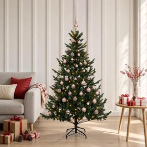 Műkarácsonyfa gömbbel 120 cm 150 LED Meleg fehér PVC és fém