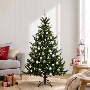 Műkarácsonyfa gömbbel 120 cm 150 LED Meleg fehér PVC és fém