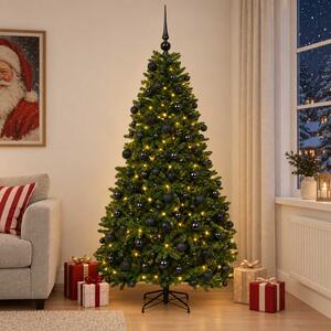 Műkarácsonyfa középzöld gömbökkel 210 cm 300 LED Meleg fehér