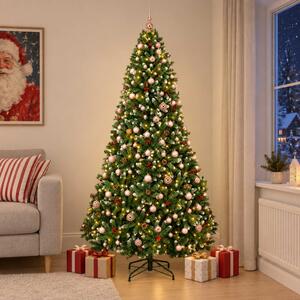 Zöld műfenyő díszgömbökkel 210 cm 300 LED Meleg fehér