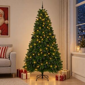 Műkarácsonyfa középzöld gömbökkel 270 cm 600 LED Meleg fehér
