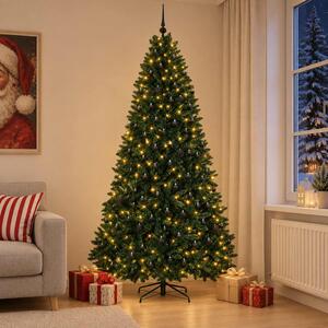 Sötétzöld műkarácsonyfa gömbökkel 270 cm 600 LED Meleg fehér