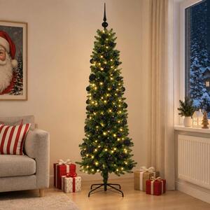 Karcsú műkarácsonyfa gömbökkel 210 cm 300 LED Meleg fehér