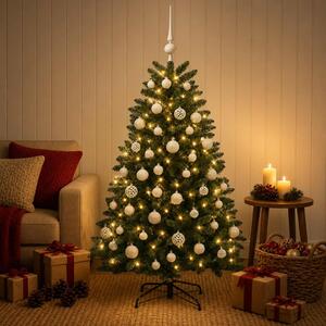 Műkarácsonyfa középzöld gömbökkel 150 cm 150 LED Meleg fehér