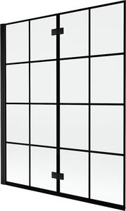 Mexen Mist kétrészes bal oldali fürdőszobai paraván 140 x 150 cm, fekete rács, fekete - 8A9-140-002-70-77-L