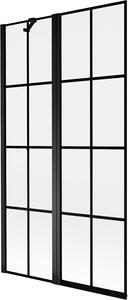 Mexen Mist 2-szárnyú bal oldali fürdőszobai paraván 100 x 150 cm, fekete rács, fekete - 8A9-100-011-70-77-L