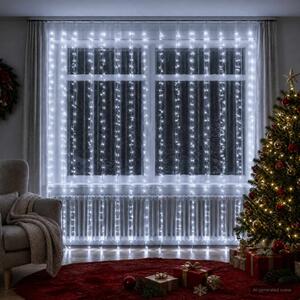Fényfüggöny 600 LED Hideg fehér 600 x 300 cm