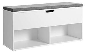Előszobai cipőtároló pad tárolórekesszel, Vasagle, fehér-szürke, 100x30x48 cm