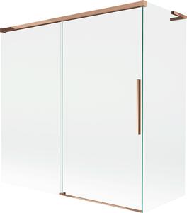 Mexen Rox L fürdőkád feletti paraván, 2-szárnyas, tolóajtós 160 + 75 x 150 cm, átlátszó, rózsaarany - 8C9L-160-075-60-00