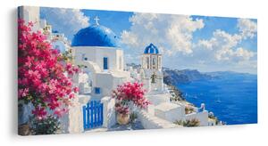 Kép virágzó Santorini nyári ég alatt
