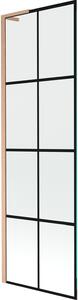 Mexen Next L fürdőkádparaván, 1 szárnyú, 60 x 150 cm, fekete rácsos, csiszolt réz - 895-060-000-03-77-65