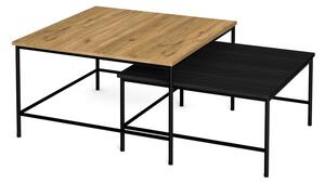 Fekete-natúr színű dohányzóasztal szett tölgyfa dekoros asztallappal 2 db-os 80x80 cm Fiorenza – Marckeric