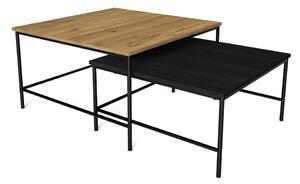 Fekete-natúr színű dohányzóasztal szett tölgyfa dekoros asztallappal 2 db-os 80x80 cm Fiorenza – Marckeric