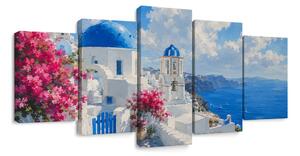 5 részes kép fehér santorini házak a tengernél