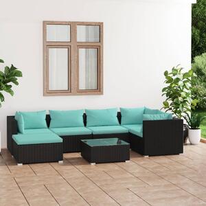 7 részes fekete polyrattan kerti ülőgarnitúra párnákkal