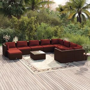 11 részes barna polyrattan kerti ülőgarnitúra párnákkal