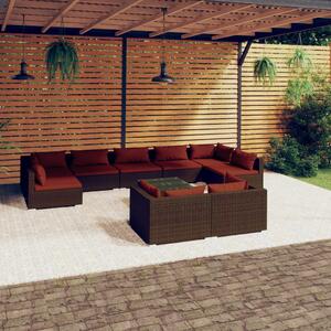 10 részes barna polyrattan kerti bútorszett párnákkal