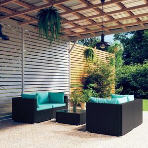 5 részes fekete polyrattan kerti ülőgarnitúra párnákkal