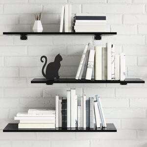 8 db magasfényű fekete forgácslap könyvespolc lap 80x30x1,5 cm