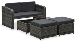 4 részes antracitszürke polyrattan kerti ülőgarnitúra párnákkal