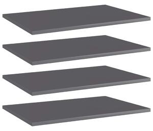 4 db magasfényű szürke forgácslap könyvespolc 60 x 40 x 1,5 cm