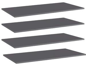 4 db magasfényű szürke forgácslap könyvespolc 100 x 50 x 1,5 cm