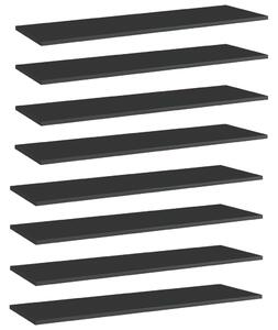 8 db magasfényű fekete forgácslap könyvespolc 100 x 30 x 1,5 cm