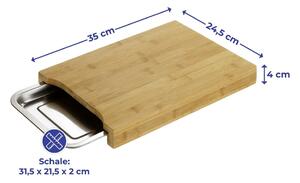 Bambusz vágódeszka rozsdamentes acél tálcával 24.5x35 cm - Maximex