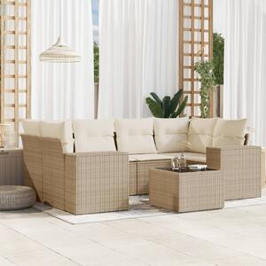 7 részes bézs polyrattan kerti ülőgarnitúra párnákkal