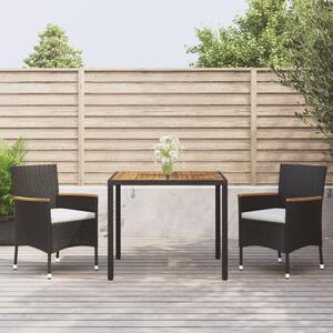 3 részes fekete polyrattan kerti étkezőgarnitúra párnákkal