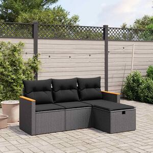 4 részes fekete polyrattan kerti ülőgarnitúra párnákkal