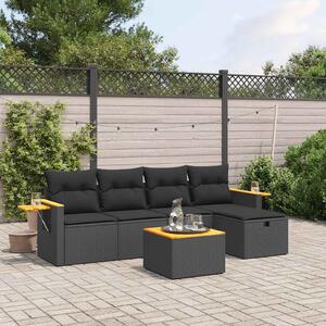 6 részes fekete polyrattan kerti ülőgarnitúra párnákkal