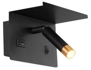 Illumaxx Fali spotlámpa polccal és USB töltővel 1xG9/35W/230V fekete/arany OS0032