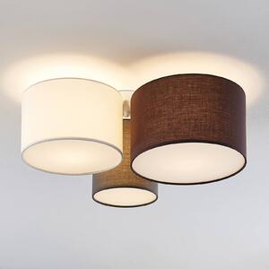 Lindby Laurenz mennyezeti világítás, 3 izzós, szürke/barna, textil, dimmelhető, Alu / szürke / cink, Nappali / Étkező, Textil / szövet / selyem, Modern