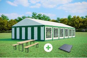 SZETT: Party sátor 6x12 m STANDARD – sátor + sörpad szettek + padló szín zöld-fehér